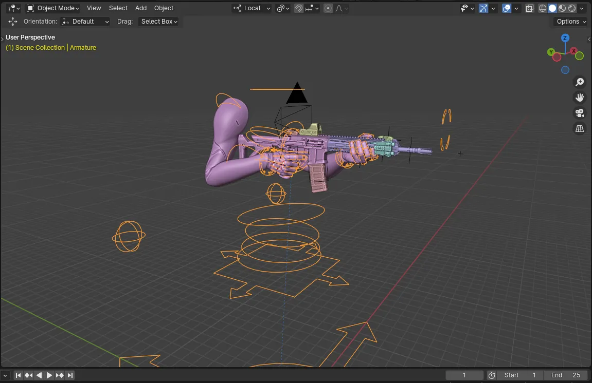 Character armature in the Viewport.